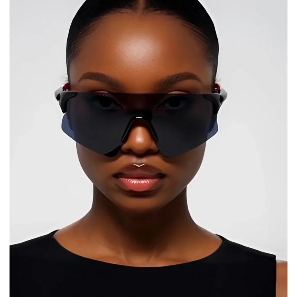 Women Oversized‎ Shield Sunglasses Black Red Wrap Around Sporty Futuristic Gafas